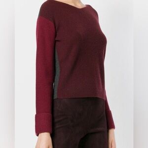Vince Ribbed Cashmere Sweater in Dark Cherry, Wine & Charcoal. Great Condition 🍷